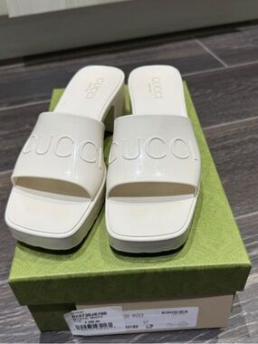 Gucci Cream Logo Slide Mules